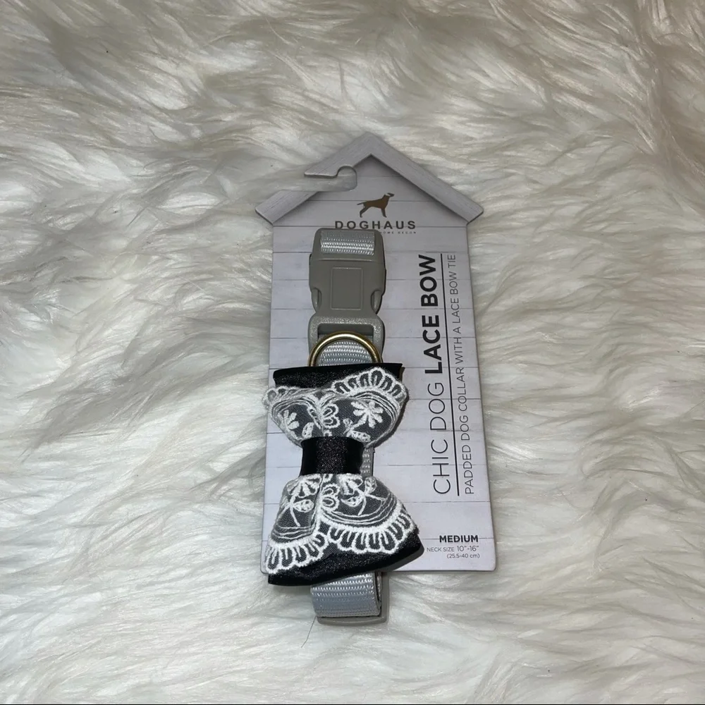 NWT Doghaus Gray Lace Bow Princess Clip Collar Medium